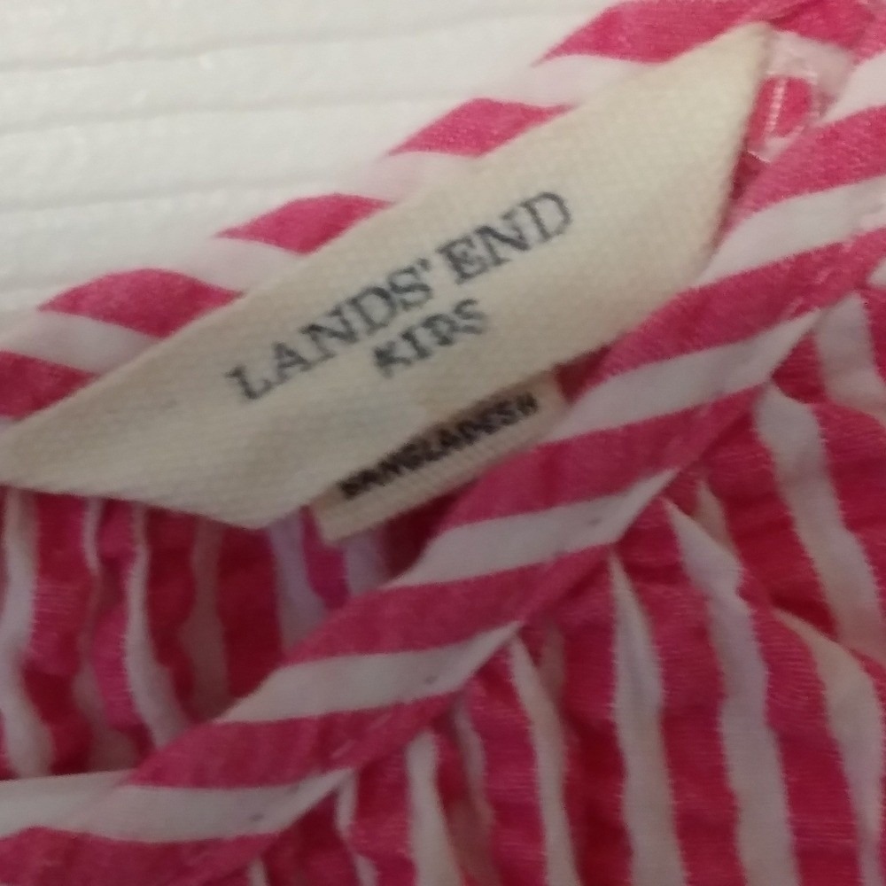 Lands' End Vintage Pink & White Pinstripe Seersucker Cap Sleeve Dress 10 modest - Picture 4 of 8